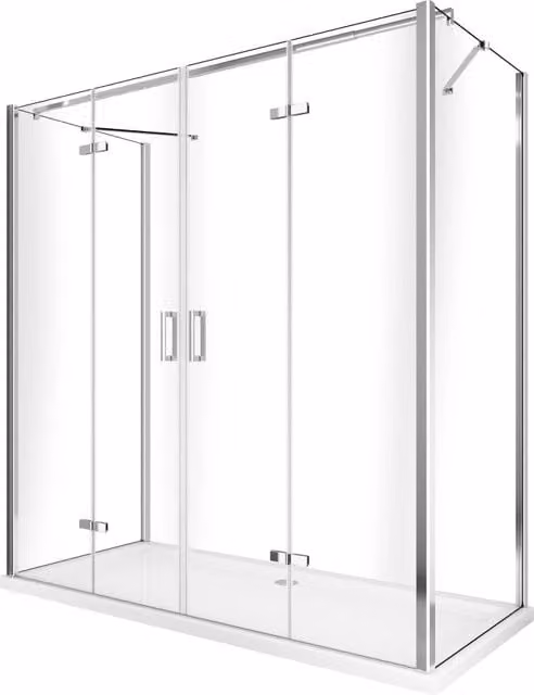 Box doccia GIORGYSHOP a tre lati con apertura a libro pieghevole, forma rettangolare a U, vetro trasparente con rivestimento easy clean e profili argento, L: 168,5-172 cm, P: 62,5-65 cm, H: 190 cm
