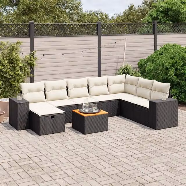 Set Divani da Giardino 9 pz con Cuscini Nero in Polyrattan 3265207