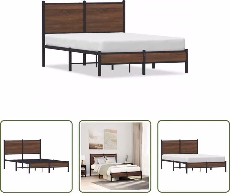 The Living Store Struttura letto con testiera in metallo effetto rovere marrone 120x200 cm