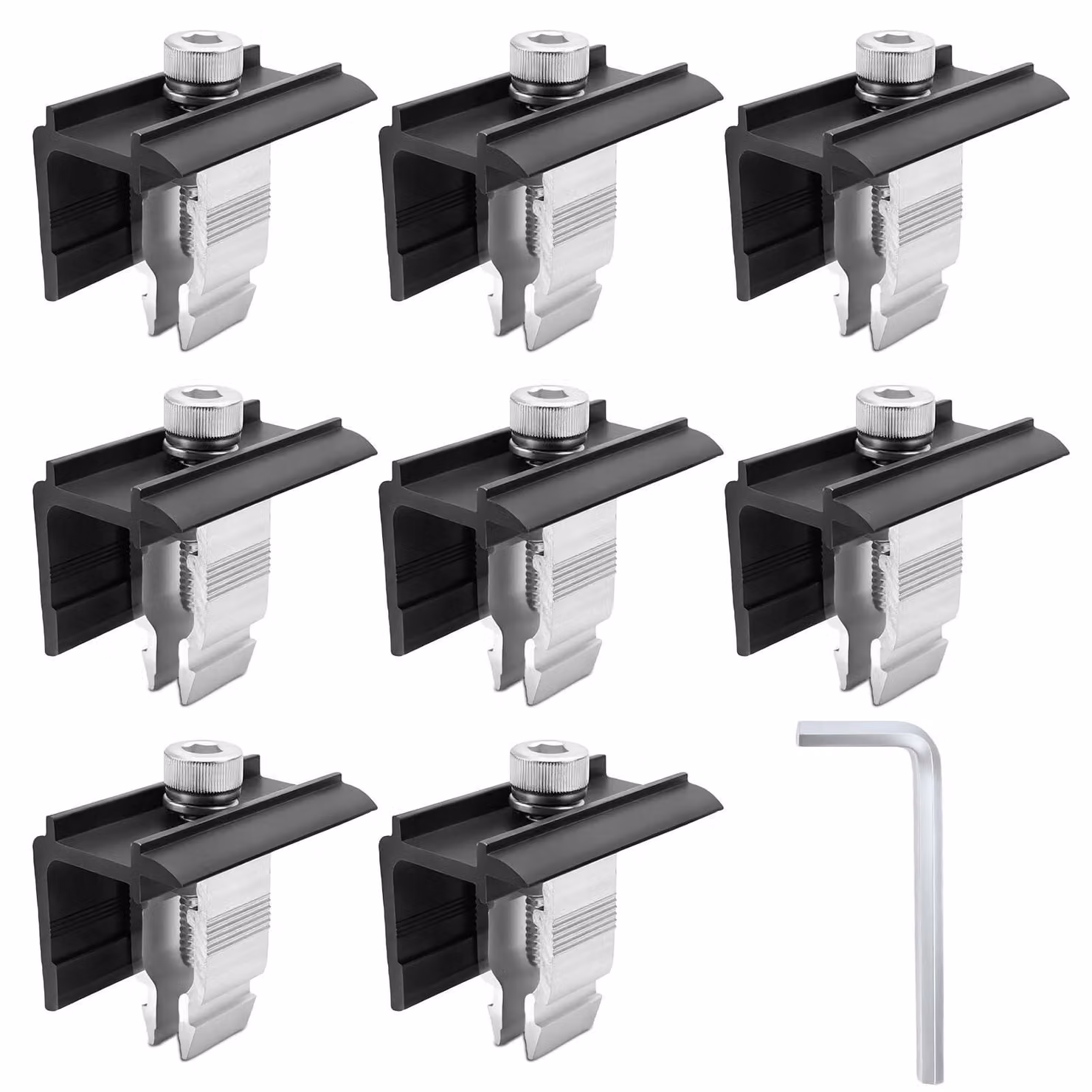 8 morsetti finali per pannelli solari, con sistema di fissaggio regolabile per moduli con altezza da 30 a 45 mm
