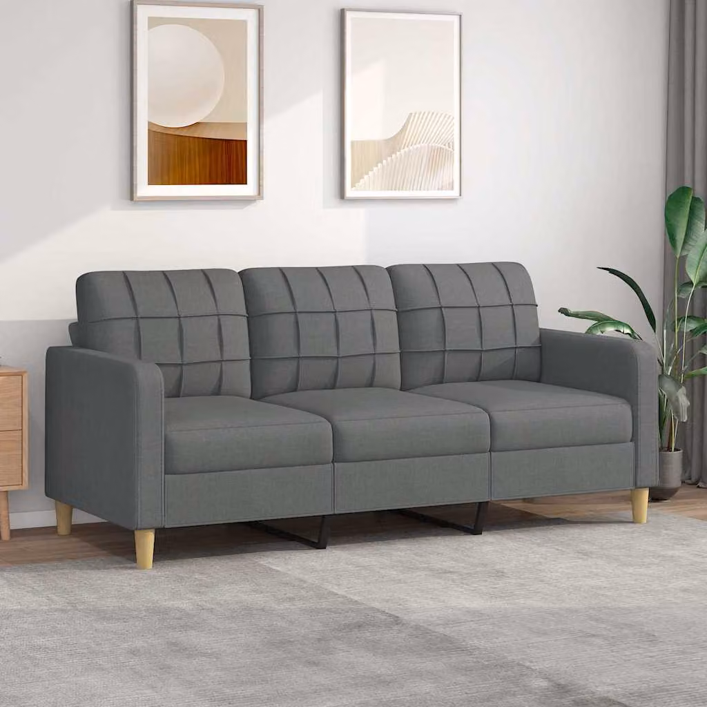 vidaXL Divano a 3 Posti Moderno in Tessuto Grigio con Struttura in Metallo L: 198 cm, P: 80 cm, H: 77 cm