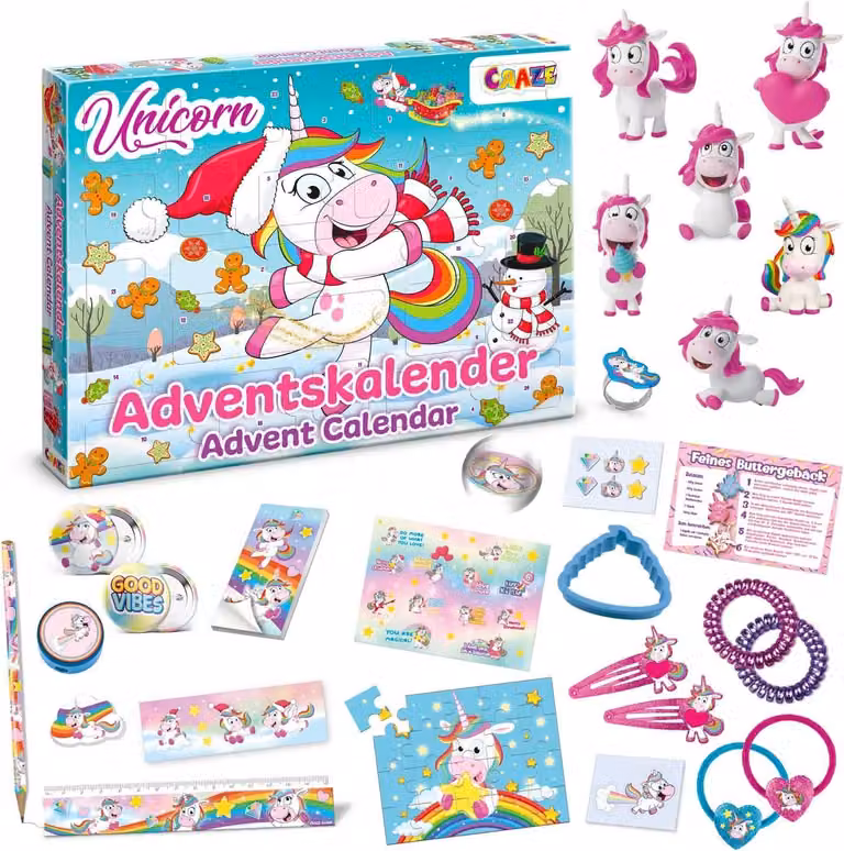 Calendario dell'Avvento a tema unicorno per bambini - Giocattoli - Calendario di Natale per ragazze - Contiene giocattoli e accessori a tema unicorno