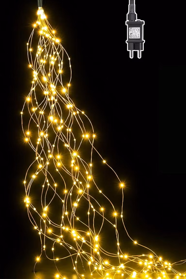 Catena luminosa a LED, 2 metri, 200 LED bianco caldo, timer, 8 modalità, grado di protezione IP65