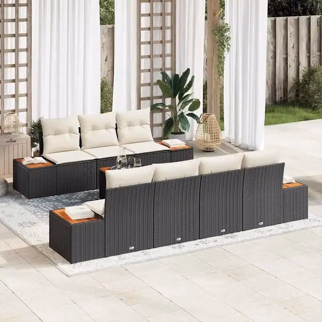 Set Divano da Giardino 8 pz Nero Poly Rattan 3356707