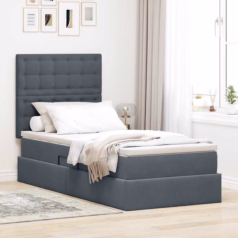 Letto con contenitore e illuminazione LED vidaXL in velluto grigio con porta USB L/P/H: 100 x 200 x 76 cm