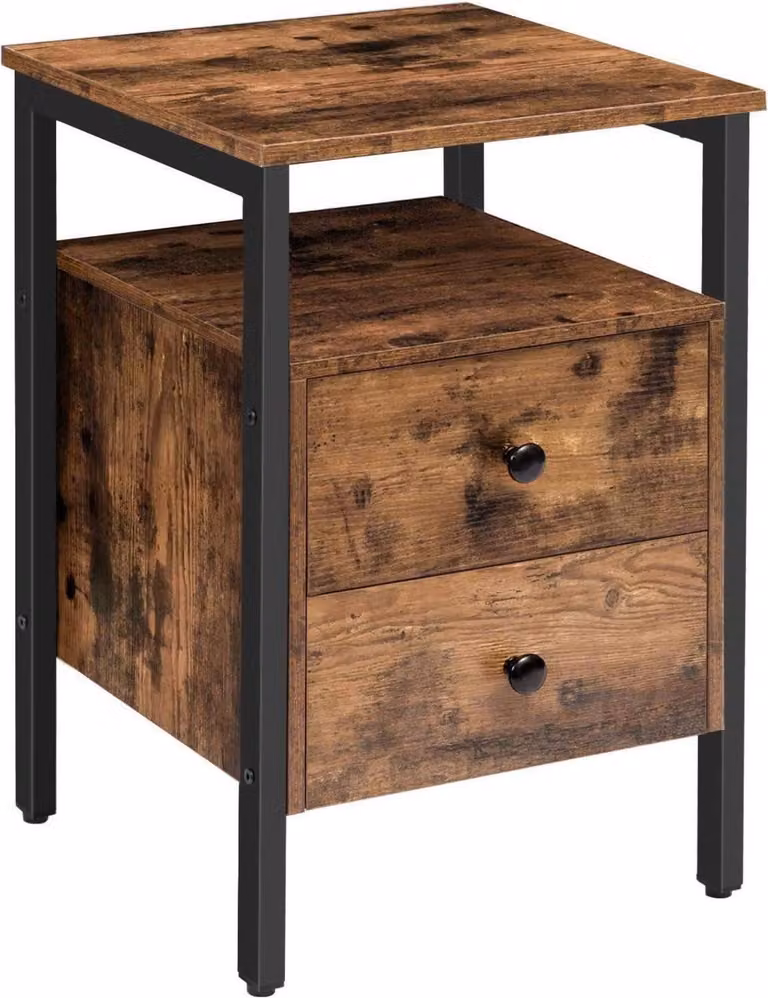 HOOBRO comodino con 2 cassetti, tavolino vintage 40 x 40 x 61 cm