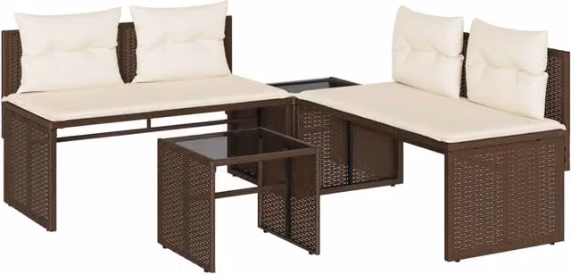 Set Divano da Giardino 4 pz | Set Salotto da Giardino con Cuscini Marrone in Polyrattan