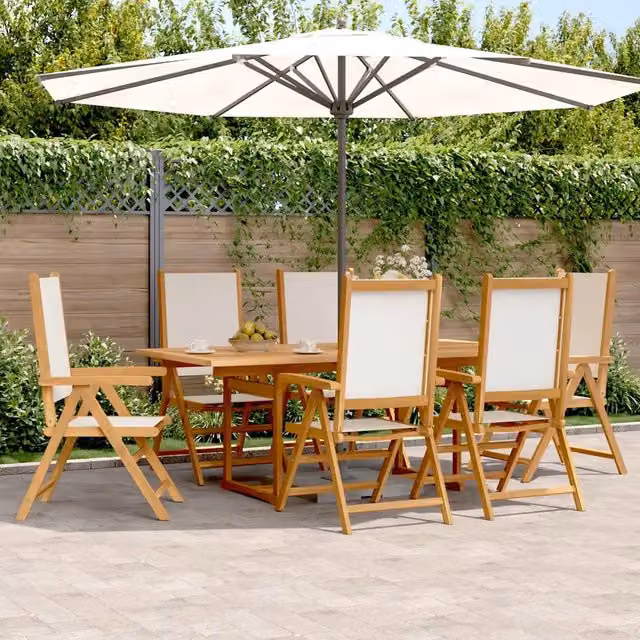 Set Pranzo da Giardino vidaXL in Legno di Acacia e Tessuto Beige, 7 Pezzi – 1