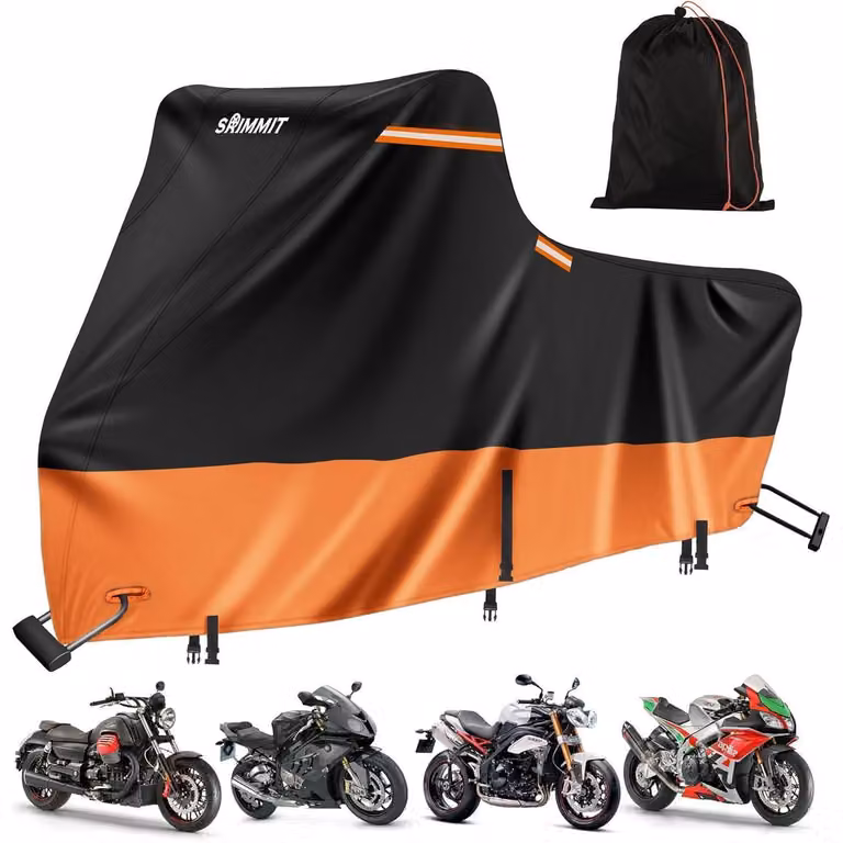 Copertura per moto, modello Outdoor, 420D, resistente al freddo, edizione Deluxe, taglia 3XL, dimensioni 276x111x142 cm, colore nero-arancione