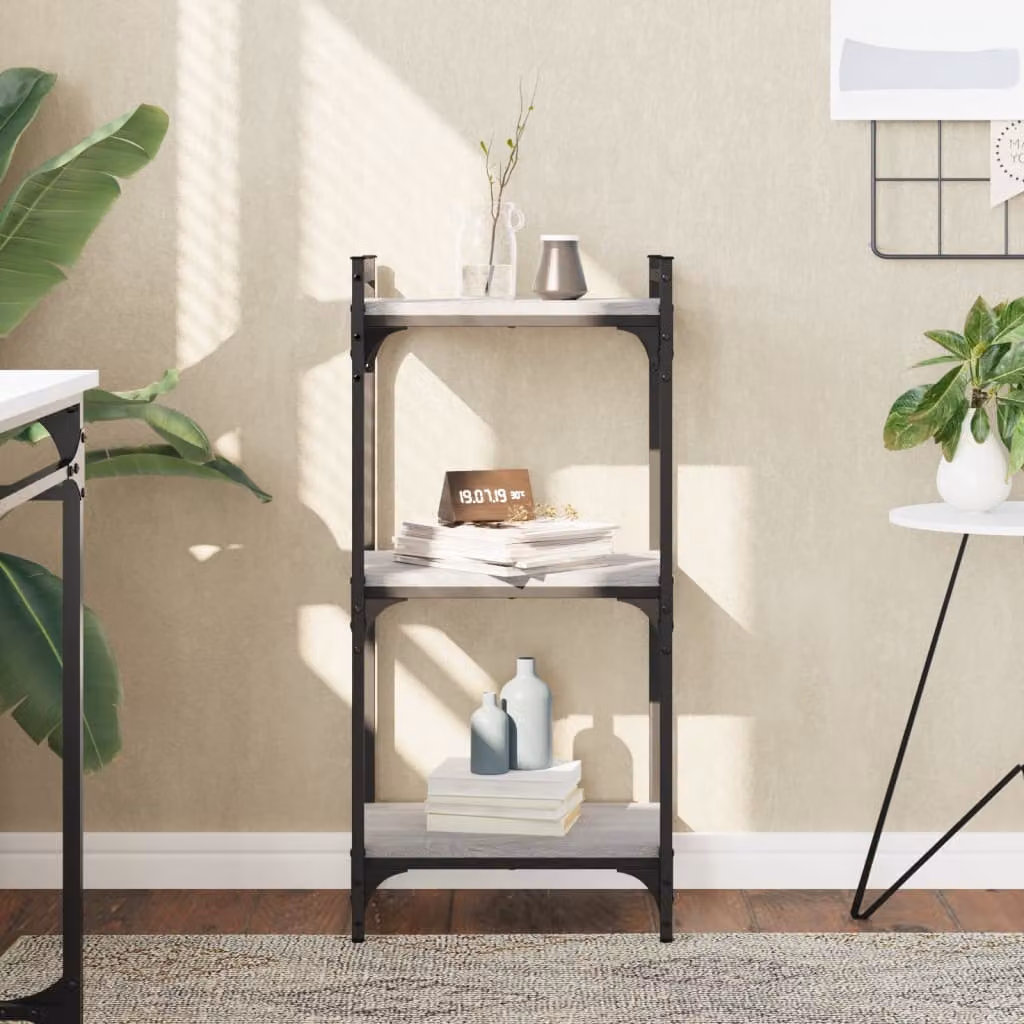 Libreria a 3 Ripiani vidaXL in Stile Industrial Grigio con Legno e Metallo L 40 cm x P 30 cm x H 86 cm