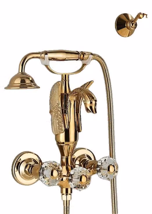 Miscelatore per vasca e doccia, con due manopole, design moderno, finitura dorata