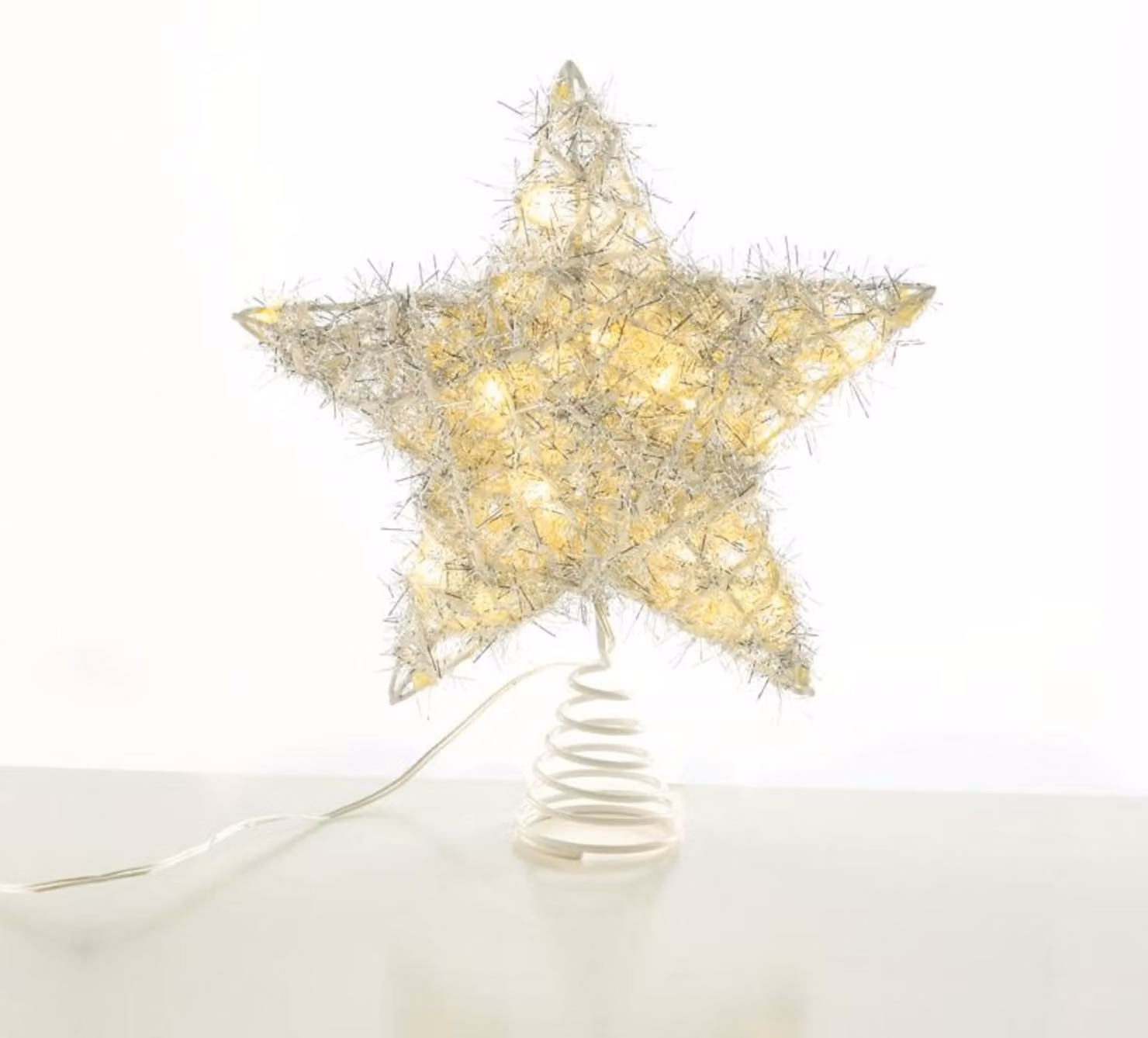 Luci natalizie ACA, stella argentata per l'albero, 20 mini LED, luce bianca calda, alimentate a batterie (3xAA), grado di protezione IP20, 23x5x20 cm, X11201122