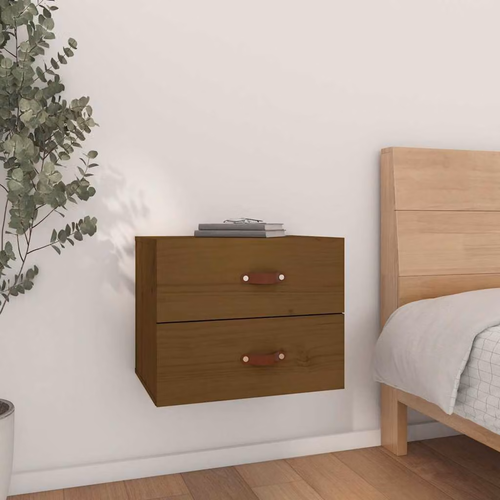 Comodino a muro vidaXL in legno di pino marrone ambra L: 50 cm, P: 36 cm, H: 40 cm