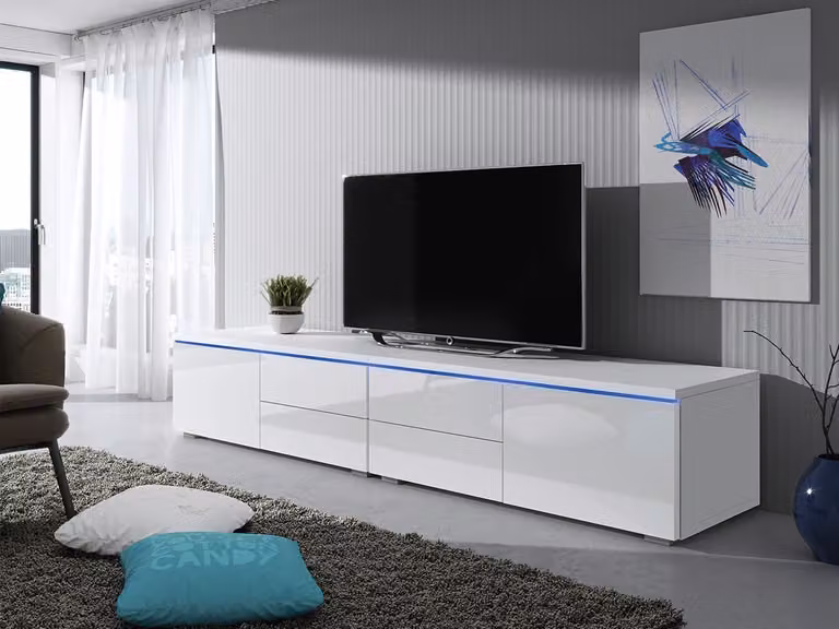 Tavolino per TV con illuminazione a LED FERNS D 11 - bianco / bianco lucido