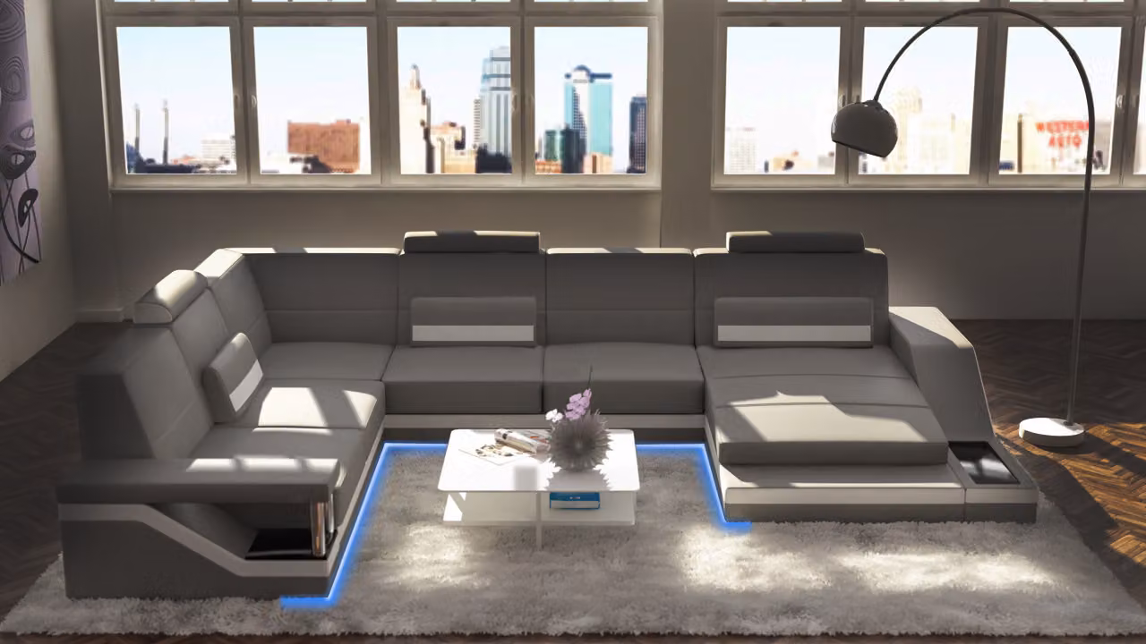 Designer Wohnlandschaft U-Form mit USB Ecksofa Polster Garnitur Eckgarnitur Sofa