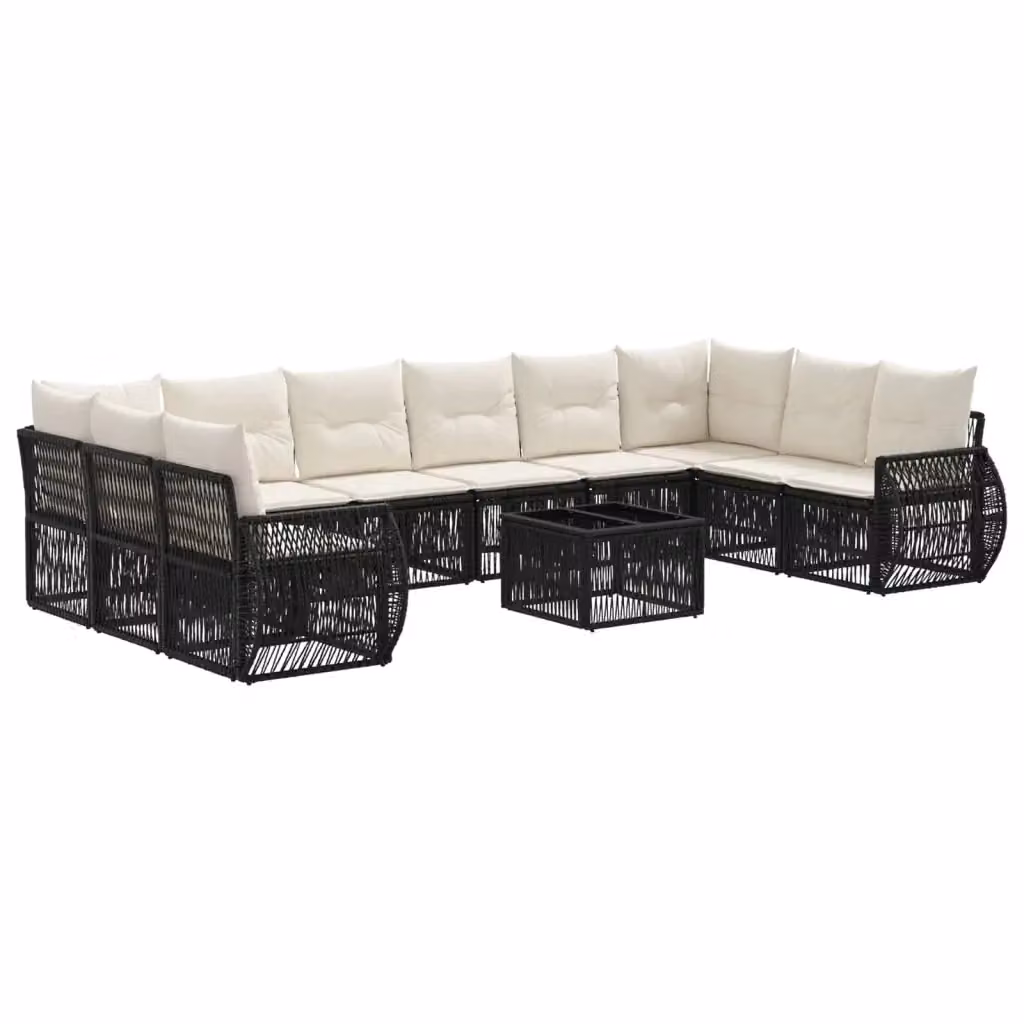 Set Divano da Giardino vidaXL 11 Pezzi in Polyrattan Nero e Bianco Crema con Cuscini e Tavolino – 2