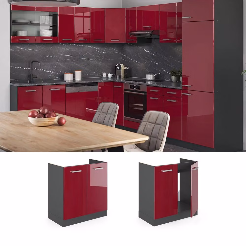 Mobile lavello cucina Vicco R-Line Rosso lucido e Antracite senza piano di lavoro L: 80 cm – 2