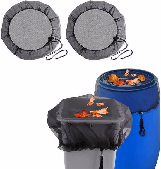 Set di 2 coperture antipioggia - Con cordino di regolazione - Copertura per serbatoio dell'acqua - Protegge da foglie e larve di zanzara - Diametro 100 cm - Copertura antipioggia per giardino - Poliestere, nero