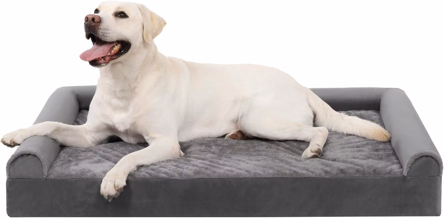 Cuccia ortopedica per cani, 91 x 68 x 16 cm, con bordi rialzati, rivestimento removibile, antiscivolo, per cani, colore grigio