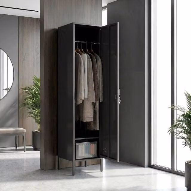 Armadio guardaroba 40x40x179 cm con porta chiudibile a chiave in acciaio nero