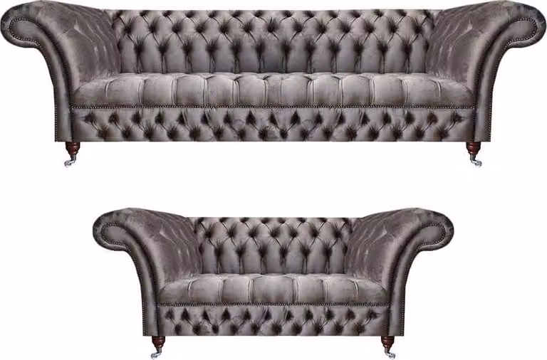 Luxuriöse 2x Sofa 3+2 Sitzer Textil Polstermöbel Grau Sofagarnitur Wohnzimmer