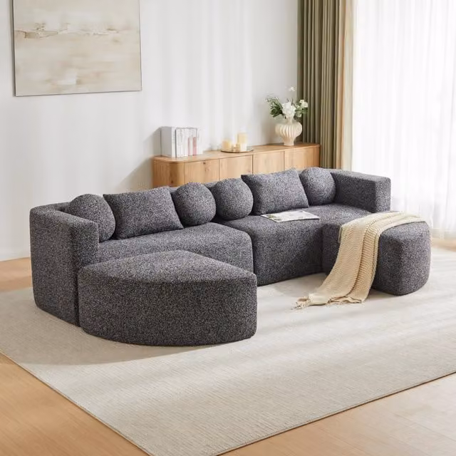 Divano Modulare con Funzione Letto REDOM a Forma di L, Rivestimento in Tessuto, L/P/H: 292 x 165 x 68 cm, Colore Nero o Grigio