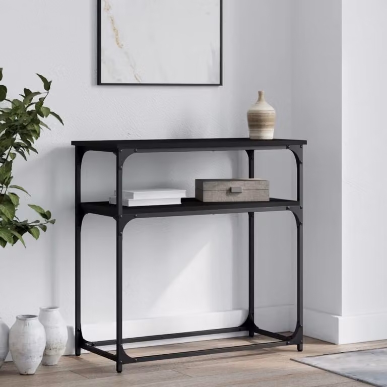 vidaXL Tavolino Consolle in Stile Industrial Nero con Legno Multistrato L: 75 cm, P: 35,5 cm, H: 75 cm