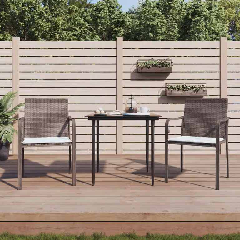 Set di 2 sedie da giardino con cuscini vidaXL in polyrattan marrone L: 56 cm, P: 59 cm, H: 84 cm