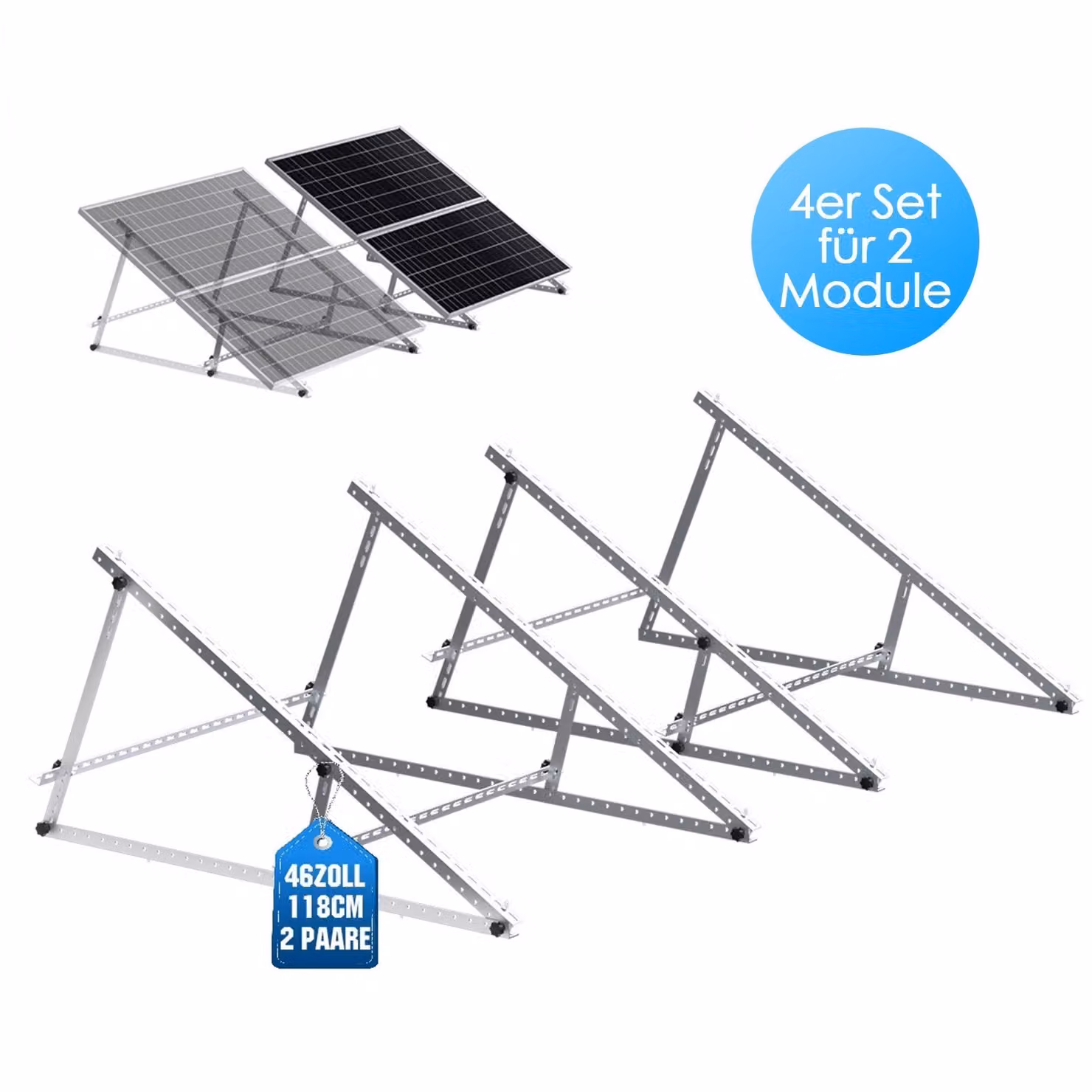 4X Staffe di inclinazione per pannelli solari Staffa fotovoltaica rinforzata da 118 cm Montaggio su tetto piano