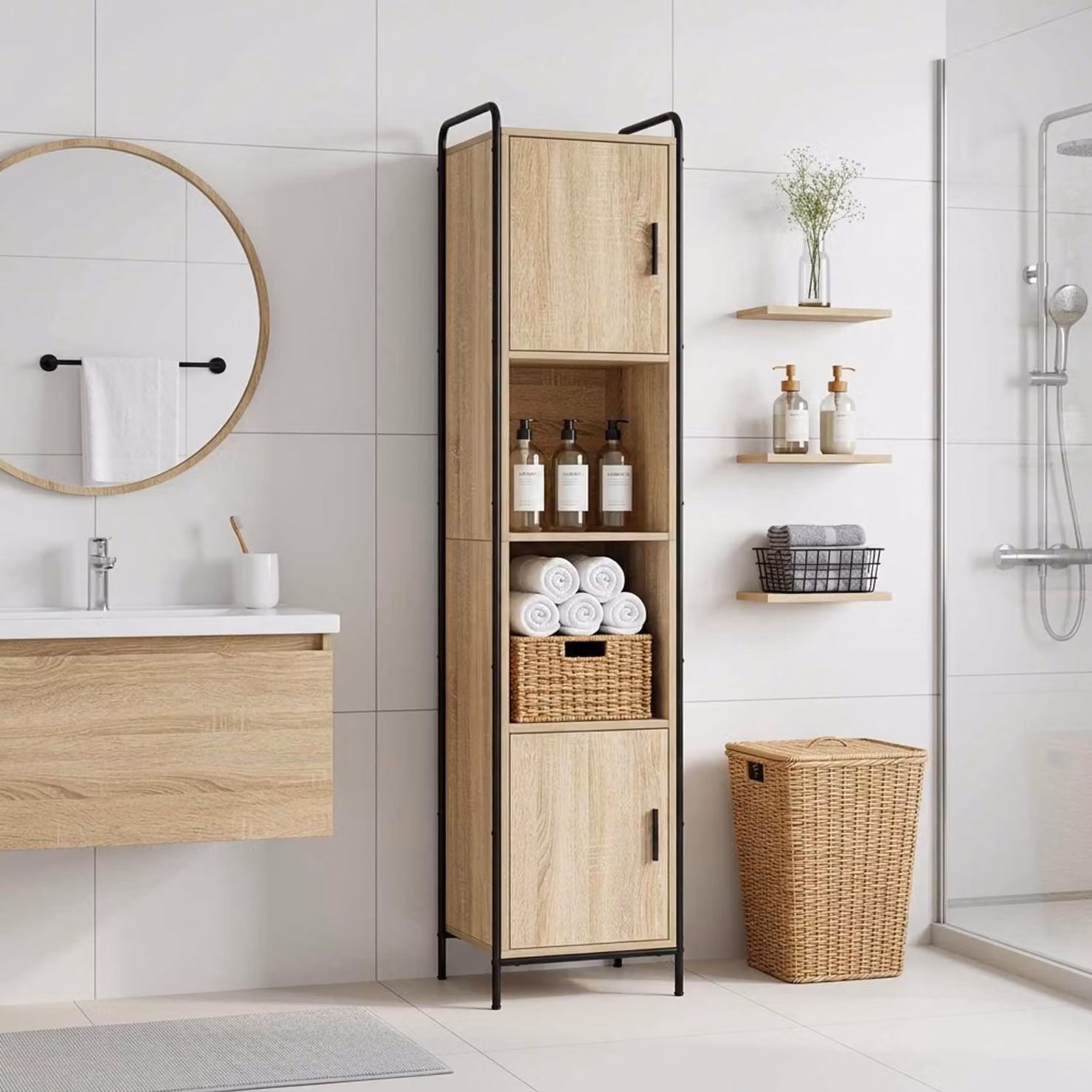 vidaXL Mobile da Bagno Rovere Sonoma 46 x 36 x 181 cm