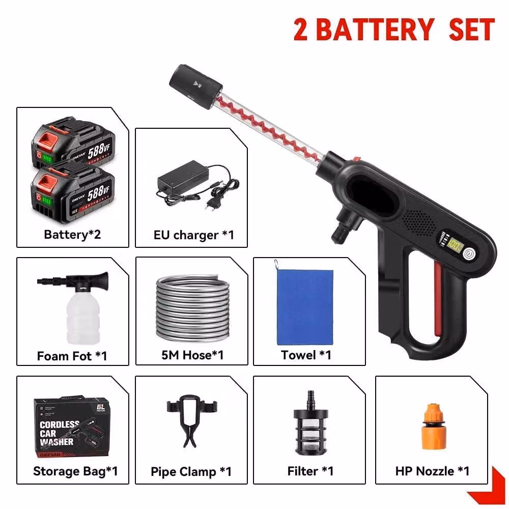 Idropulitrice - Pulitore per terrazze - Pistola a spruzzo wireless - 220 bar - 5 in 1 - 2 batterie