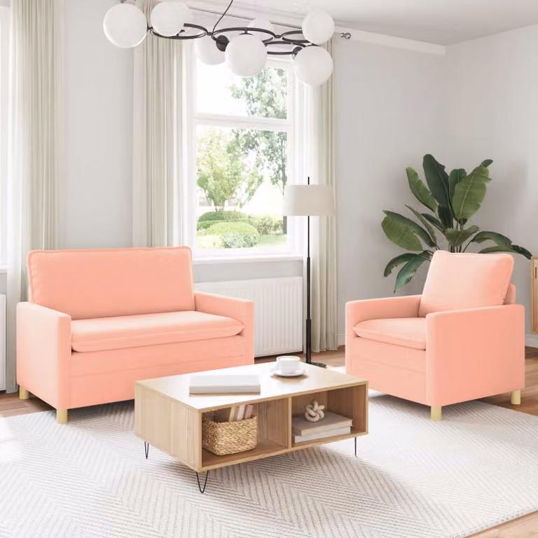 Set di 2 divani moderni vidaXL in tessuto rosa con struttura in metallo e coperture rimovibili