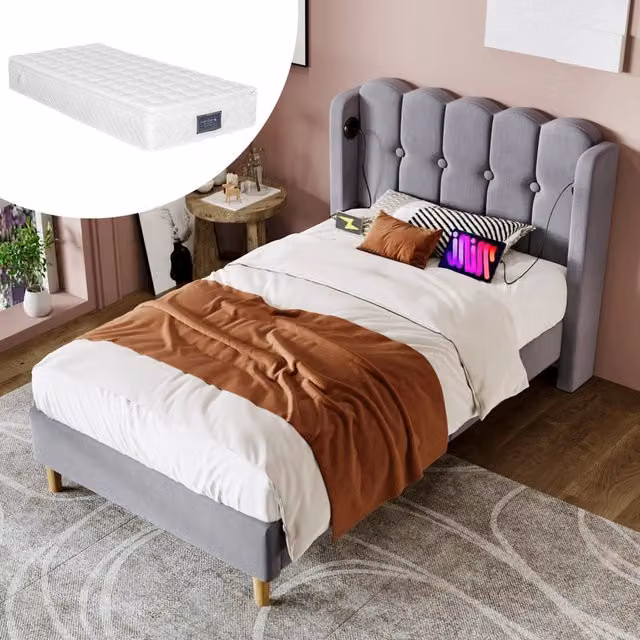 letto imbottito lino grigio 90 x 200 cm