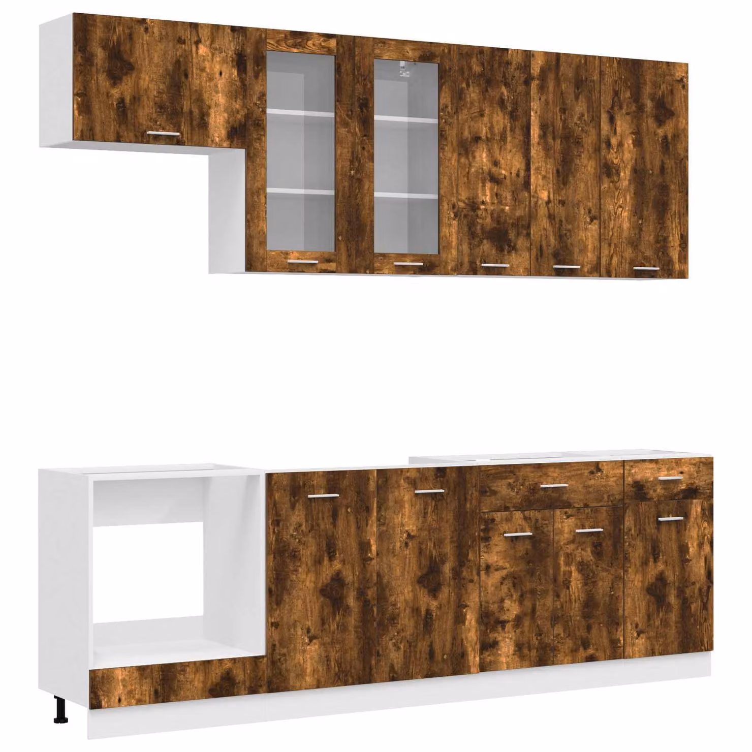 Unità Cucina vidaXL LYON 8 Pezzi in Rovere Fumo, Design Moderno con Ante in Vetro e Finitura Opaca, Marrone