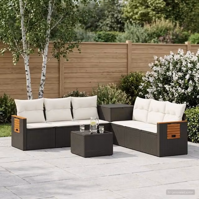 Set di divani 8 pz Nero e Bianco Crema 55 x 55 x 37 cm 3448579