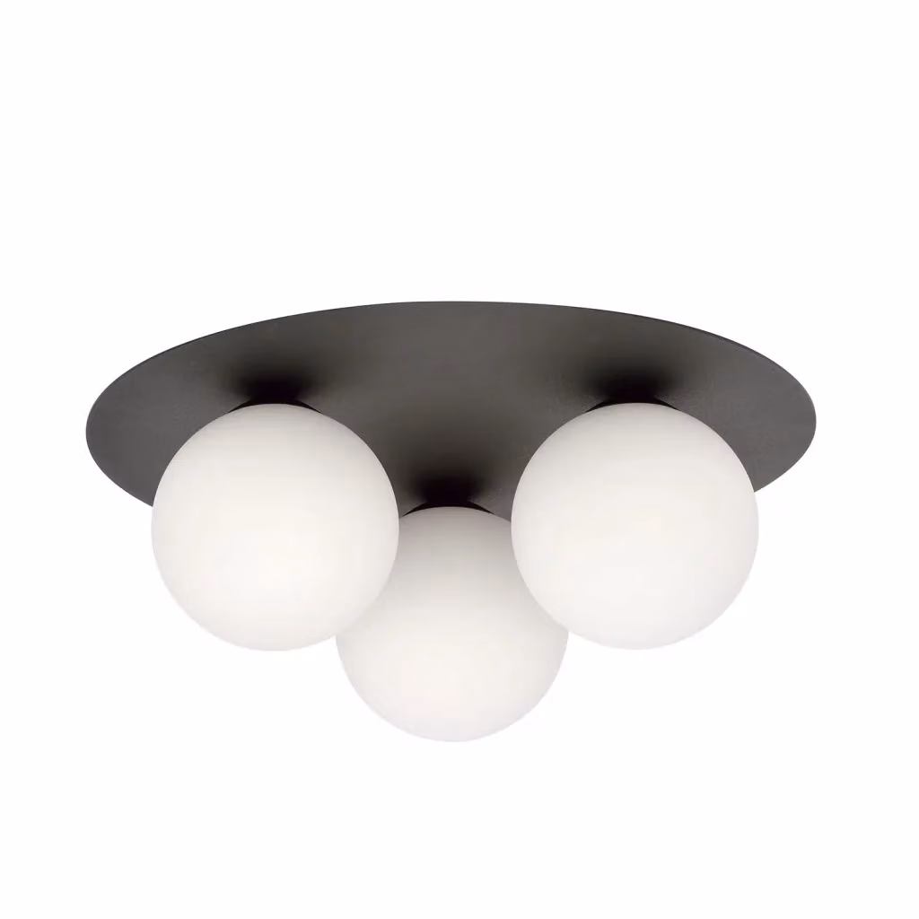 Plafoniera Minimal Orpheus Luceart-Classic in Acciaio Nero con 3 Sfere in Vetro Opale Bianco – 2