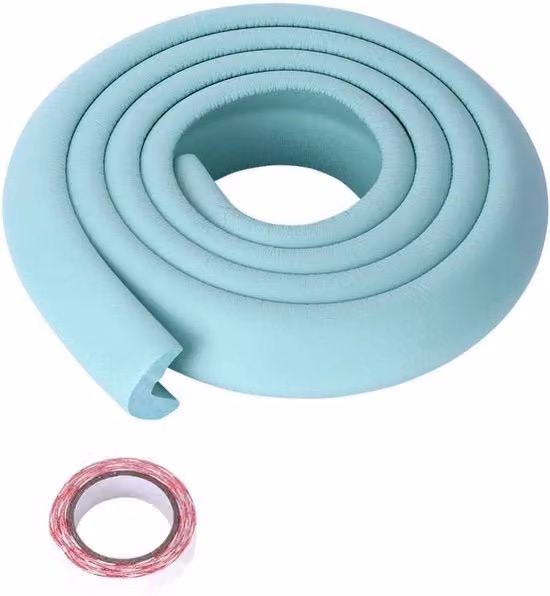 Protezione angolare e di bordo in schiuma e plastica con cintura di gomma color turchese per la sicurezza dei bambini