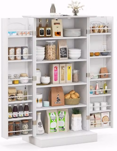 Mobiletto/contenitore multifunzionale per cucina 60 x 40 x 120 cm con ripiani regolabili in MDF bianco 20_0017316