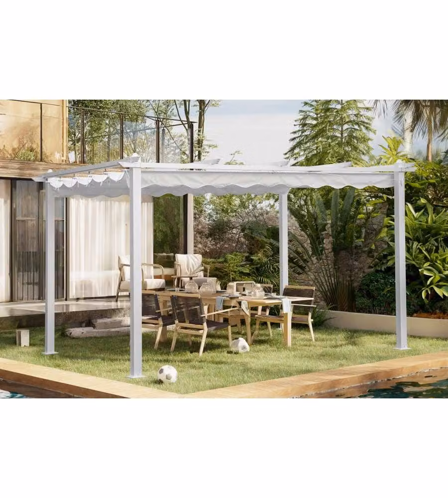 Pergola da Giardino 3x4 m in Alluminio Bianco con Telo - Domo Mea