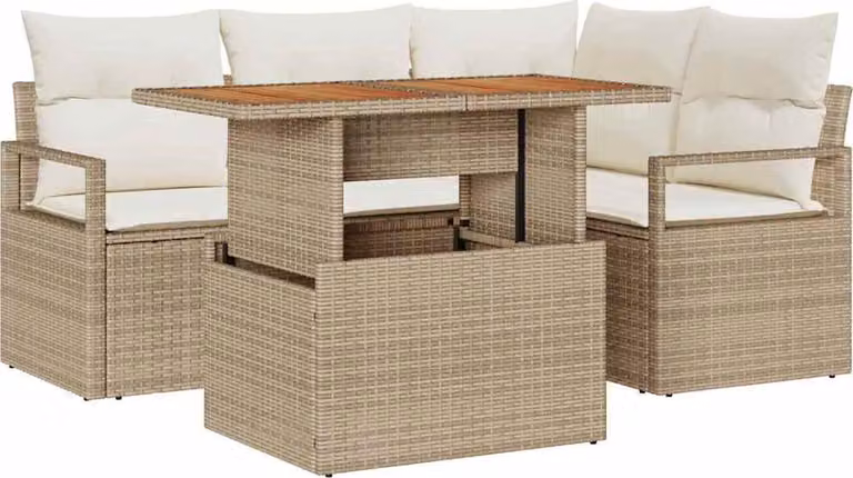 Set Divano da Giardino 5 pcs Beige Poly Rattan