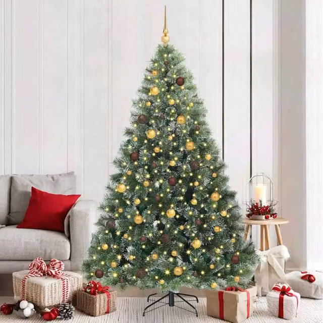 Albero di Natale artificiale moderno vidaXL verde con 300 LED luce bianca calda in PE e PVC, Altezza: 210 cm – 1