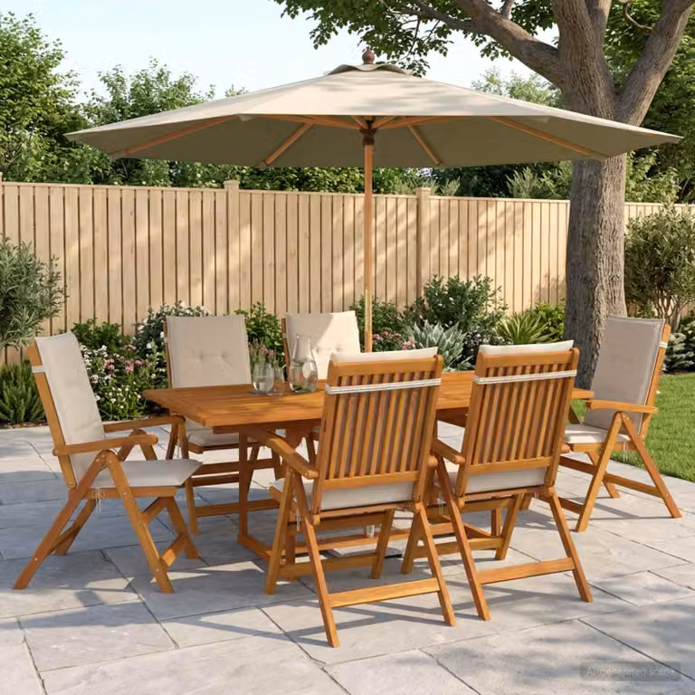Set da pranzo da esterno vidaXL in legno di acacia con ombrellone, 8 pezzi per 6 persone