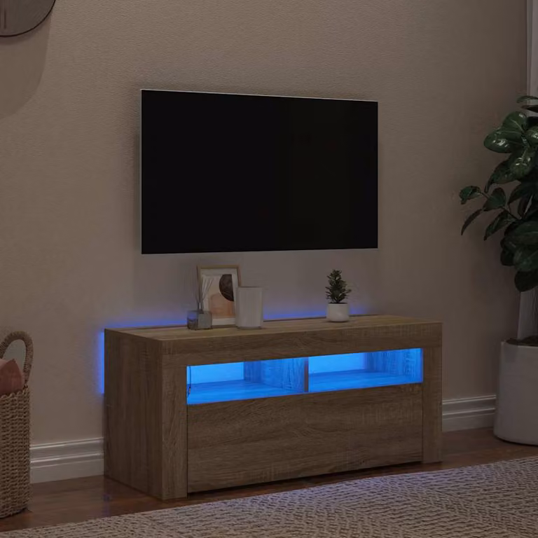 vidaXL Mobile Porta TV Moderno con Luci LED Integrate in Rovere Sonoma, Marrone, L: 90 cm, P: 35 cm, H: 40 cm