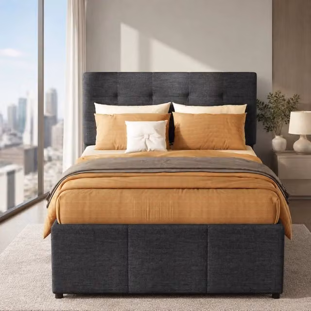 Letto Mivray con letto estraibile e tre cassetti, testiera regolabile, grigio, L/P/H: 90 x 200 cm