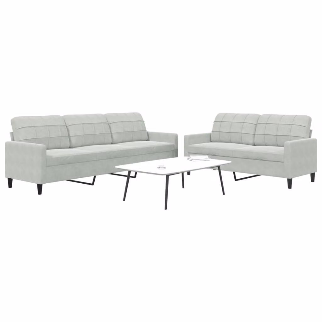 Set di 2 divani moderni vidaXL in velluto grigio con cuscini e struttura in metallo