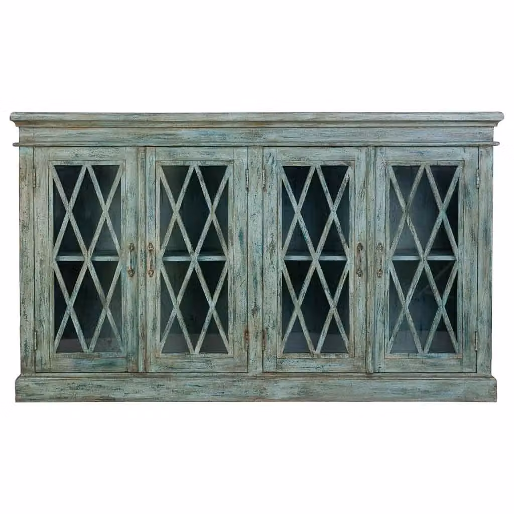 Credenza Wanderlust Deco in legno e vetro laccato blu L: 170 cm, P: 40 cm, H: 100 cm – 2