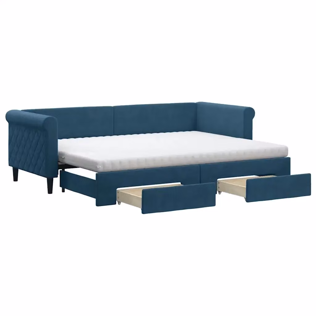 Divano Letto Estraibile con Cassetti vidaXL in Velluto Blu L: 80 cm, P: 200 cm, H: 90 cm – 2