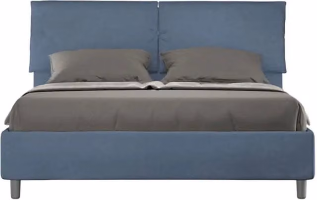 Letto matrimoniale contenitore imbottito Mados in microfibra blu L: 160 cm, P: 190 cm, H: 110 cm – 1