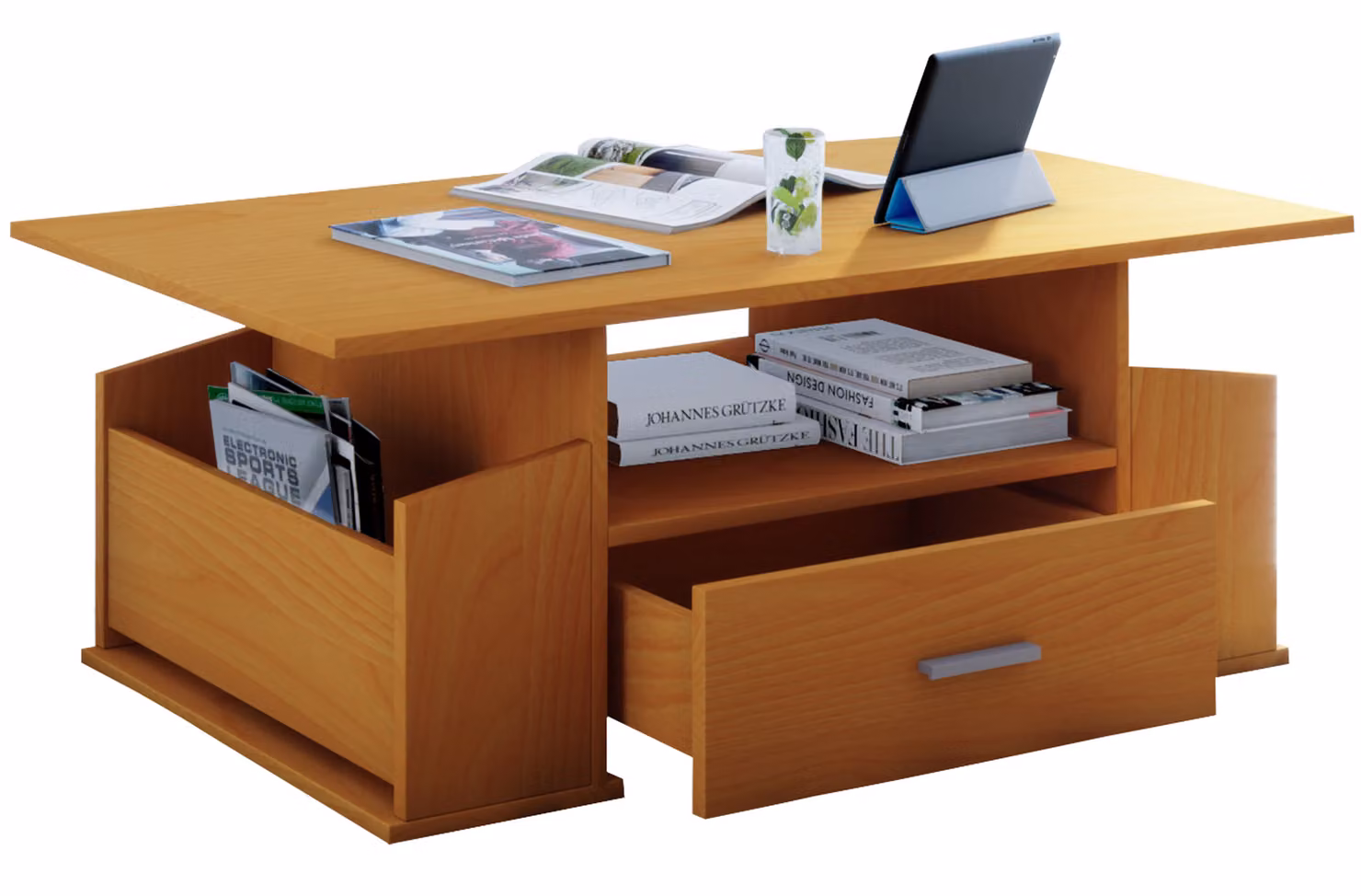 Tavolino in legno con spazio di archiviazione sufficiente | Dimensioni ca. H. 44 x W. 110 x D. 52 cm | Tavolo soggiorno con cassetto - Junata