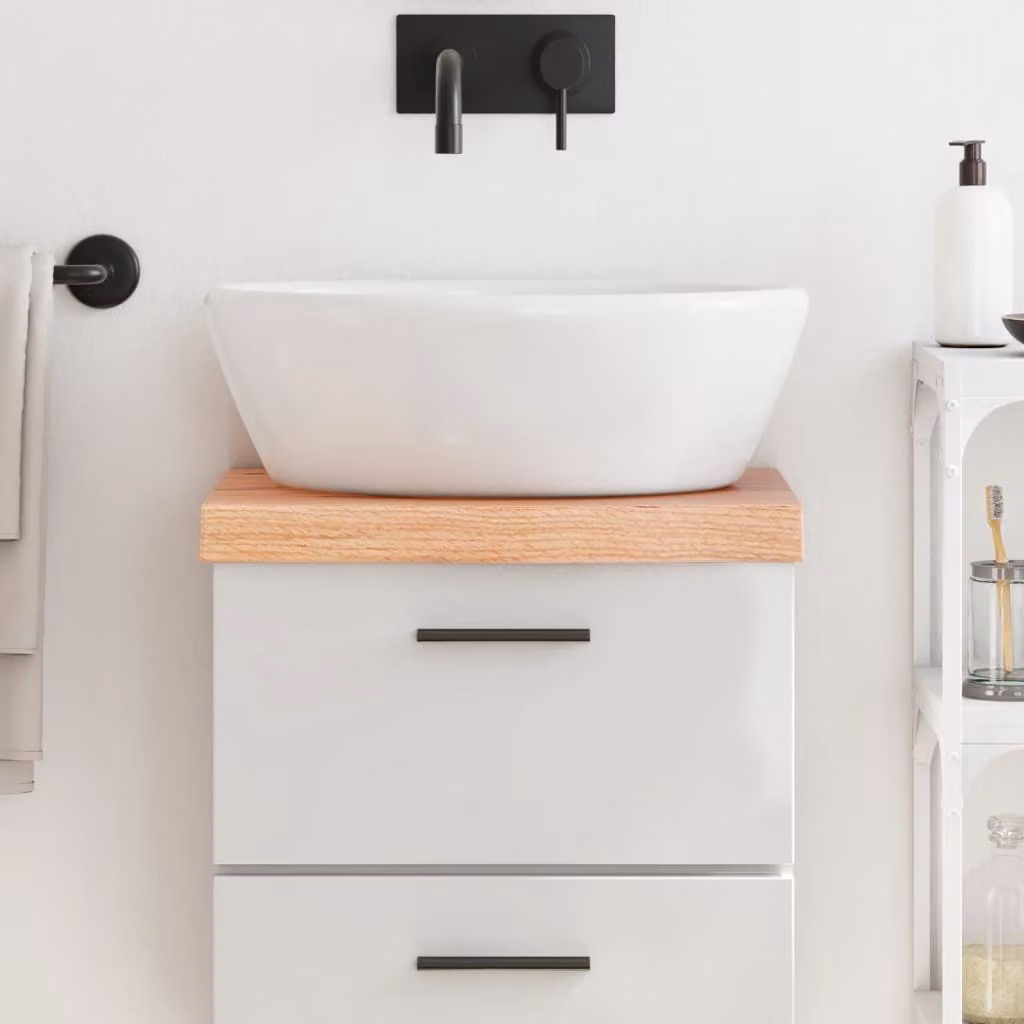 Piano Bagno vidaXL in Legno Massello Trattato Marrone L: 40 cm, P: 30 cm, H: 2-6 cm